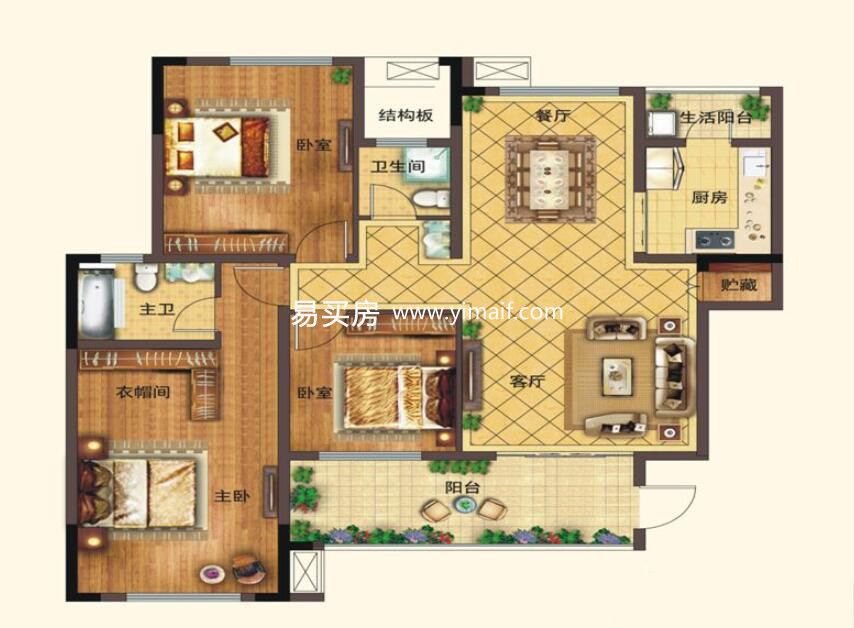 觀瀾城邦A(yù)戶型 3室2廳2衛(wèi)（建筑面積114.38㎡）
