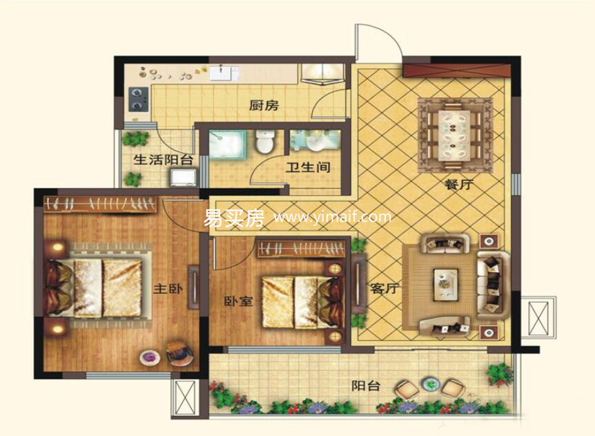 觀瀾城邦C3戶型 2室2廳1衛(wèi)（建筑面積84.13㎡）